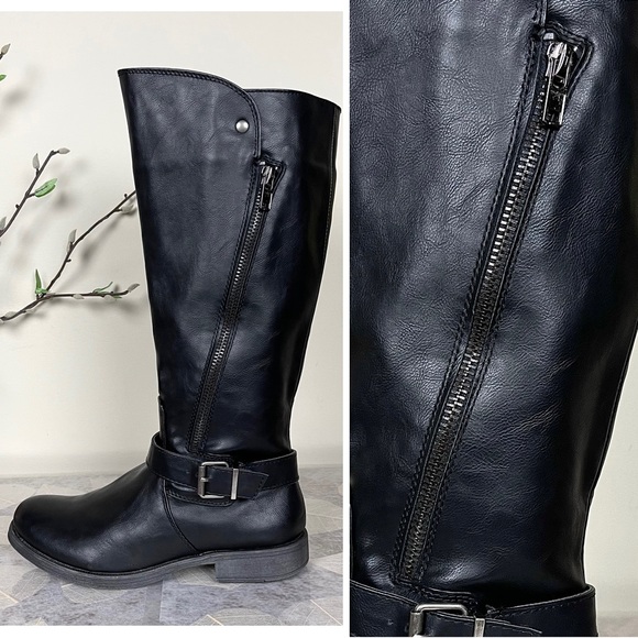 NIB Rampage Allison Asymmetrical Zipper Buckled Knee High Tall Riding/Biker Boot - Picture 4 of 16
